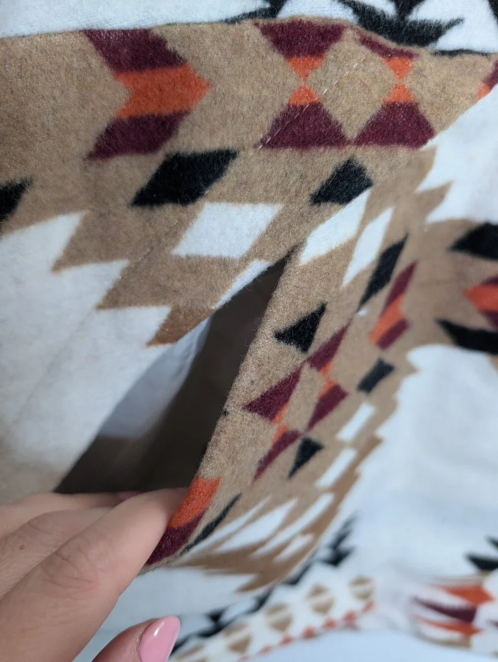 Southwestern Aztec Print Full Zip Fleece Jacket Cream Western Boho S M XL